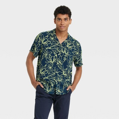 Men's Floral Print Button-Down Shirt - Goodfellow & Co™ Navy Blue M