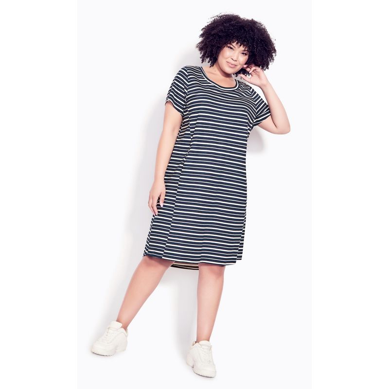 Women's Plus Size Hello Sunshine Stripe Dress - navy | ZIM & ZOE, 1 of 4