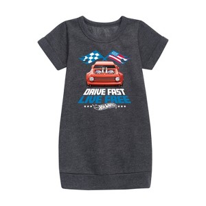 - Hot Wheels - Drive Fast Live Free Graphic Short Sleeve Fleece Dress - 1 of 3