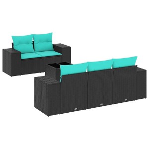 vidaXL 6 Piece Patio Sofa Set with Cushions Black and Blue Poly Rattan - 1 of 4