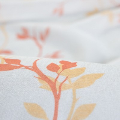 Orange Floral Sheer Polyester Window Curtain Panels, 52" x 108"