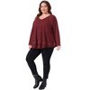 Agnes Orinda Women's Plus Size V Neck Long Sleeve Sweater Patchwork Hem Casual Waffle Knitted Top - 3 of 4