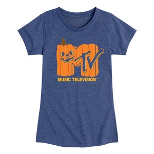 Girls' - MTV - Logo Jack O Lantern Fitted Short Sleeve Graphic T-Shirt - 1 of 4