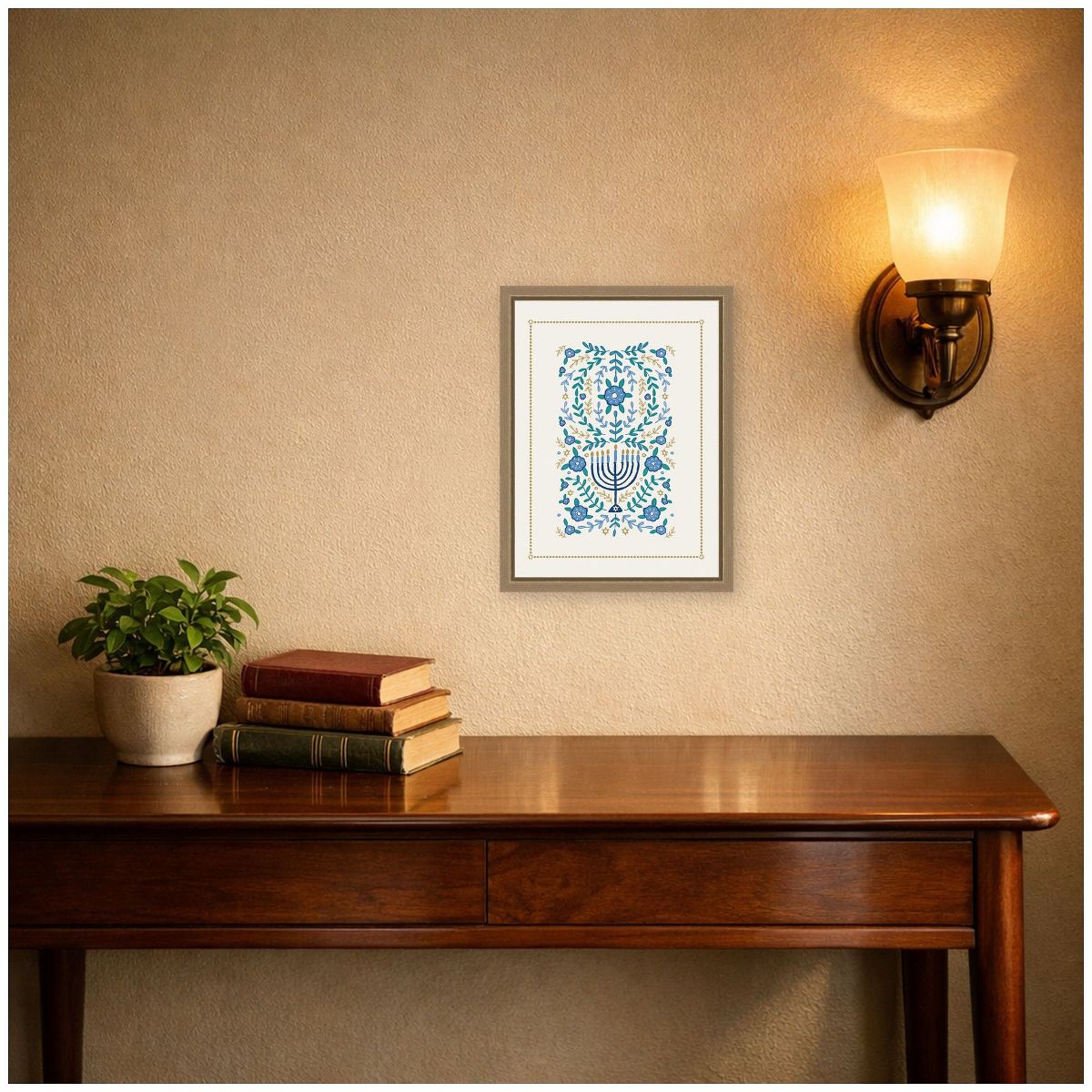 Kate and Laurel VYD Hanukkah Garden by Vicky Yorke Framed Canvas Wall Art Print, Sylvie Dark Gold, 10x13 - thumbnail 7