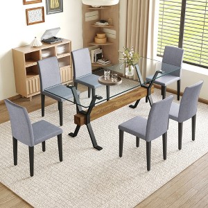 7-Piece Dining Set with Glass Table and 6 Armless Chairs - 1 of 4