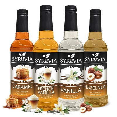 Syruvia Coffee Flavors Variety Pack: Vanilla, Caramel, Hazelnut & French Vanilla 25.4 fl oz Syrup