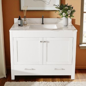 43" Modern Bathroom Vanity with Artificial Marble Karalakin Top, Solid Wood Frame, Soft-Close Doors & Drawer Storage -( Single Faucet Hole) - 1 of 4