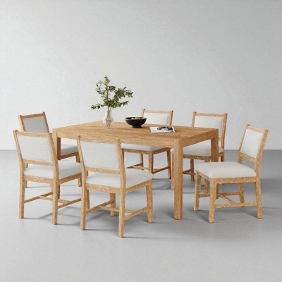 7-Piece Retro Dining Table Set with 1 Rectangular Wood Table and 6 Upholstered Chairs, Solid Wood Frame, for Kitchen or Dining Room