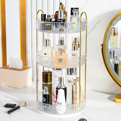 360° Rotating Makeup Organizer, 3 Tier Large Skincare Make Up Storage Perfume Organizers, Clear Cosmetic Dresser Organizer, Toiletry Spinning Holder