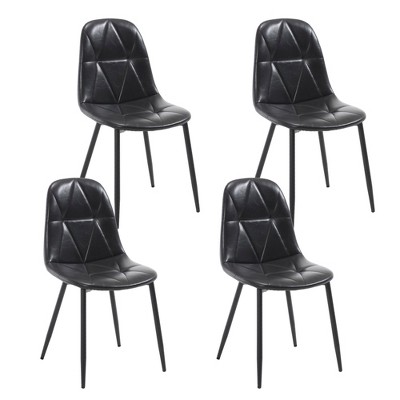 Set of 2 Upholstered Faux Leather Dining Chairs - Modern Kitchen & Dining Room Chairs with Metal Legs, High Back, Easy Assembly (Black)