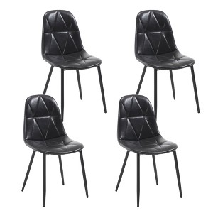 Set of 2 Upholstered Faux Leather Dining Chairs - Modern Kitchen & Dining Room Chairs with Metal Legs, High Back, Easy Assembly (Black) - 1 of 4
