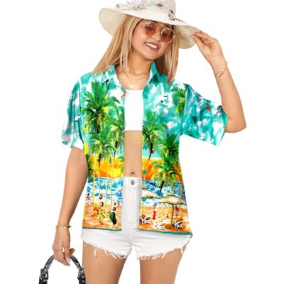 Happy Bay Hawaiian Shirts Womens Summer Button Down Beach Party T-shirt  Colorful Blouses Short Sleeve Button Up Tee Shirts For Women : Target