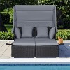 Tangkula Outdoor Wicker Lounge Daybed Hand-Woven PE Rattan Patio Loveseat Sofa Set with Retractable Canopy & 2 Side Tables Gray - 3 of 4