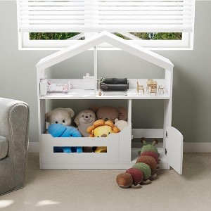 Senfot 2-Tier Kids Bookshelf & Toy Storage Organizer with Built-In Motion Sensor Light Wooden House-Shaped Book Rack, White - 1 of 4
