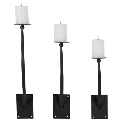 Set of 3 Modern Metal Wall Sconce Pillar Candle Holders Black - Olivia & May