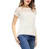 Allegra K Women's Curved Hem Sheer Short Sleeves Floral Lace Blouse - 2 of 4