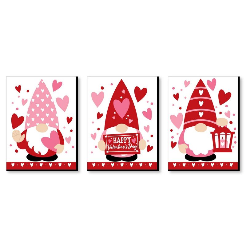 Big Dot of Happiness Valentine Gnomes -Valentine's Day Wall Art and Kids Room Decor - 7.5 x 10 inches - Set of 3 Prints, 1 of 8