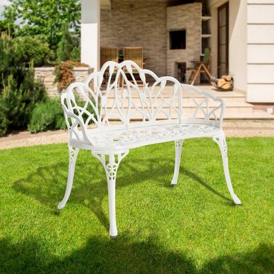 Cast Aluminum Garden Bench with Butterfly Design, Outdoor Patio Bench for Porch, Deck or Lawn Seating, Weather-Resistant and Stylish-The Pop Home