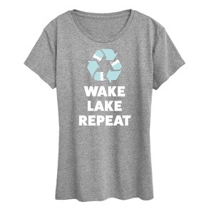 Women's - Instant Message - Wake Lake Repeat Short Sleeve Graphic T-Shirt - 1 of 4