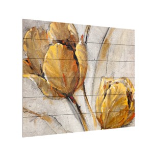 Trademark Fine Art - Tim Otoole 'Golden Poppies On Taupe I' Wood Slat Art - 1 of 4