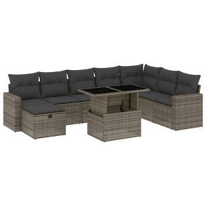 vidaXL 9 Piece Patio Sofa Set with Cushions Gray Poly Rattan - without storage - 1 of 4