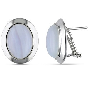 EVERLY JEWELRY | Sterling Silver 21 CT TGW Oval Blue Lace Agate Bezel Set Earrings - 1 of 2