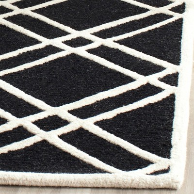 Hand-Tufted Black and Ivory Wool Geometric Area Rug