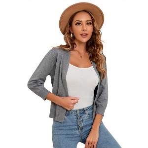 BLUEMING Womens Soft Knit Sweater Cardigan Bracelet Sleeve Open Front Cardigan Above Hip Length Cardigan - 1 of 4