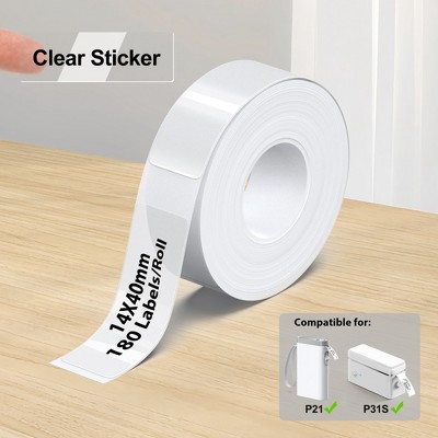 P21 Label Maker Tape, 14x40mm (0.55"x1.57") Self-Adhesive Label for P21 Label Maker for Home/Office/School, 180 Labels/Roll, Tranparent