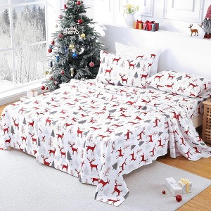4 Pieces Soft Microfiber Christmas Bed Sheet Set - 1 of 4
