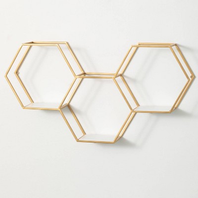 Sullivans Hexagonal Gold Metal Shelf 17.5"H Gold