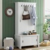 Hall Tree Storage Cabinet with Sliding Doors, Multi-Functional Coat Rack with Bench Adjustable Shelves Hooks - 2 of 4