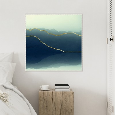 Gold Lined Blue Abstract Mountain Framed Canvas Art