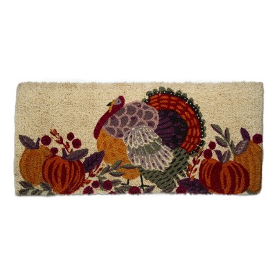 tagltd 1'6"x3'3" Harvest Fall Thanksgiving Turkey Estate Rectangle Indoor Outdoor Coir Door Mat Multicolored on Beige Background