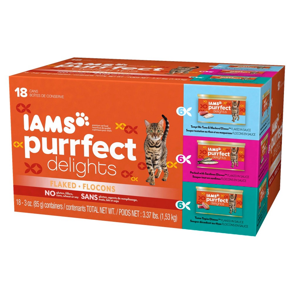 UPC 019014702916 product image for Iams Purrfect Delights Wet Cat Food Flaked Variety 3 oz 18 ct | upcitemdb.com