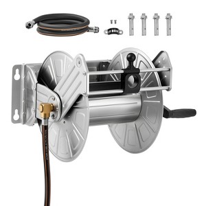 VEVOR Wall Mounted Garden Hose Reel, Holds 150 ft 5/8-inch Water Hose Winder, Heavy-Duty Stainless Steel, Silver - 1 of 4