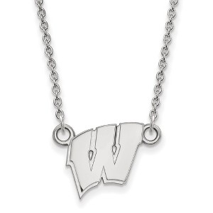 Black Bow Jewelry 10k White Gold Wisconsin Badgers NCAA Necklace 18 Inch - 1 of 4