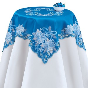 Collections Etc Blue & Silver Poinsettia & Bow Embroidered Table Linens - 1 of 3