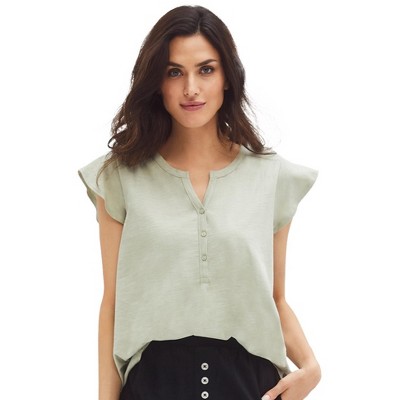 ellos Plus Size Cap Sleeve Henley Tee