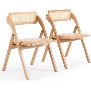 VINGLI Folding Dining Chairs, Wooden Chair with Rattan Backrest Leather Cushion, Armless for Kitchen, - 1 of 4