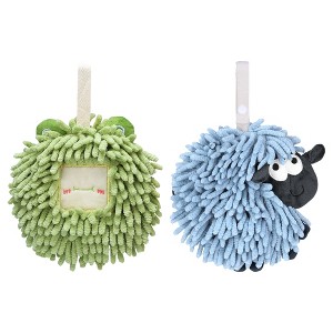 REGALWOVEN Cute Decorative Funny Sheep Shape Fast Drying Hanging Hand Towels 7" x 7" 2 Pcs - 1 of 4