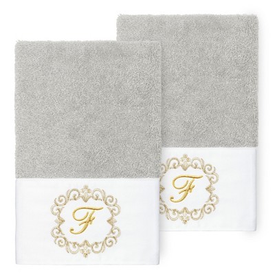 Linum Home Textiles 100% Turkish Cotton MONICA Gold Thread 2PC Embellished Hand Towel Set