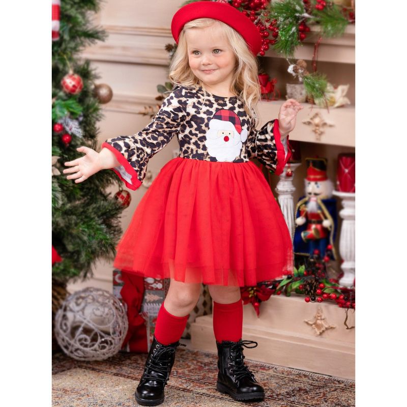 Girls Wild For Santa Flounce Sleeve Tutu Dress - Mia Belle Girls, 3 of 5