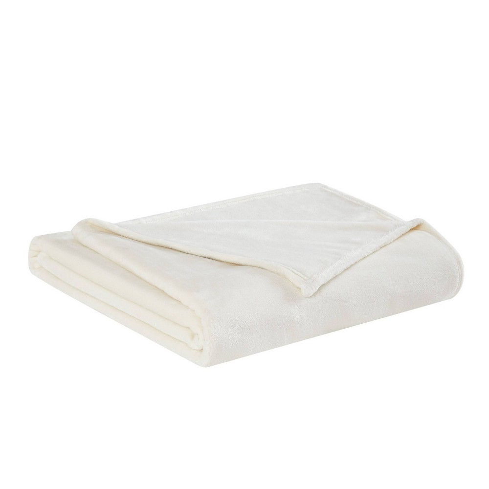 Photos - Duvet 50"x60" Velvet Plush Throw Blanket Ivory - Truly Soft