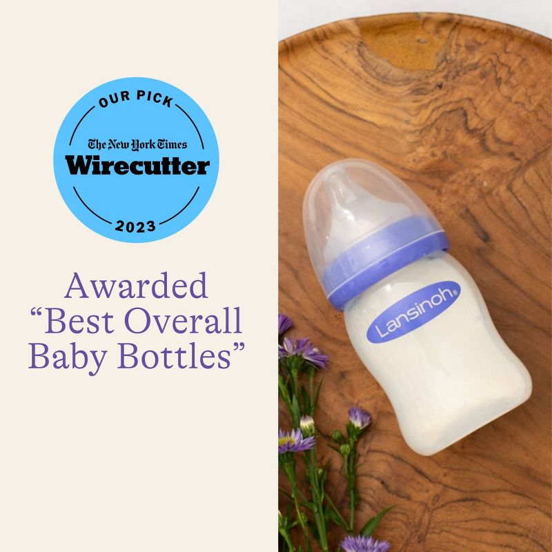 Lansinoh Baby Bottles for Breastfeeding Babies with 3 Medium Flow Nipples (Size 3M) - 8oz/3ct, 5 of 14