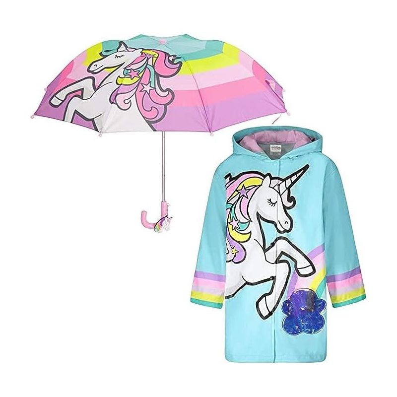 Unicorn Girls Umbrella & Rain Jacket Set - Kids Ages 3T-9 Years, 1 of 4