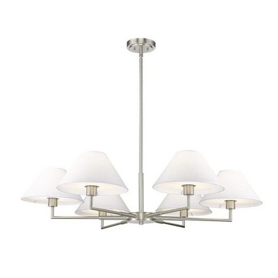 Leila 44" Brushed Nickel Chandelier with White Linen Shades