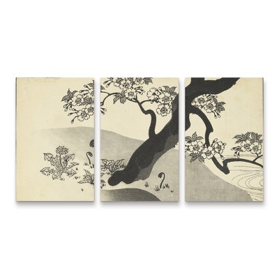Trademark Fine Art Unknown  Japanese Cherry Blossom Tree A 3 Piece Panel Set Art