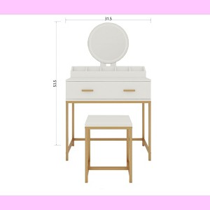Gulches White & Gold Vanity Set with Mirror and Stool - Makeup Vanity Table with Storage Drawers & Organizer, Space-Saving Design for Small Bedrooms - 1 of 4