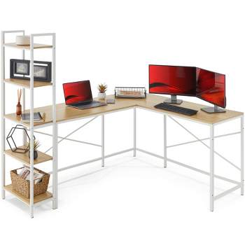 Best Choice Products L-Shaped Computer Corner Desk, Large Study Workstation w/ 5-Tier Open Storage Bookshelf